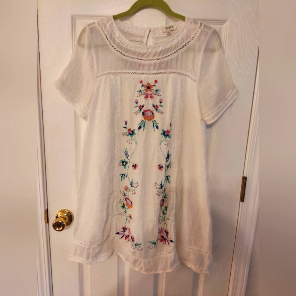 Umgee Women's Size S Floral Embroidered A Line Dress Bohemian White Lined